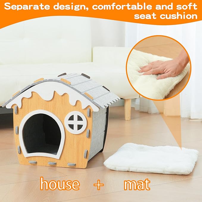 Giant Cat House for Indoor Cats, Cat Bed Cave,Soft and Comfortable,Cute Cat Tunnel House,with Removable Washable Cushioned Pillow,Pet Hideaway Shelter(15.7 * 15.7 * 19in)