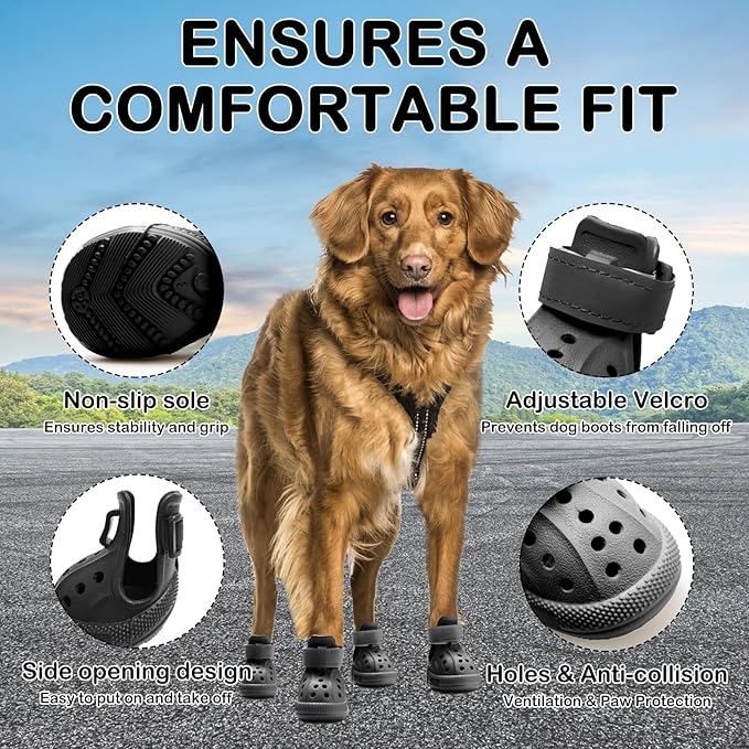 Dog Shoes for Hot Pavement,Non-Slip Waterproof Breathable Easy to Clean Put On and Take Off Dog Boots,Paw Protector for Hot Summer Roads Winter Snow (Black, Size 3:(1.57"x2.17")(L*W))