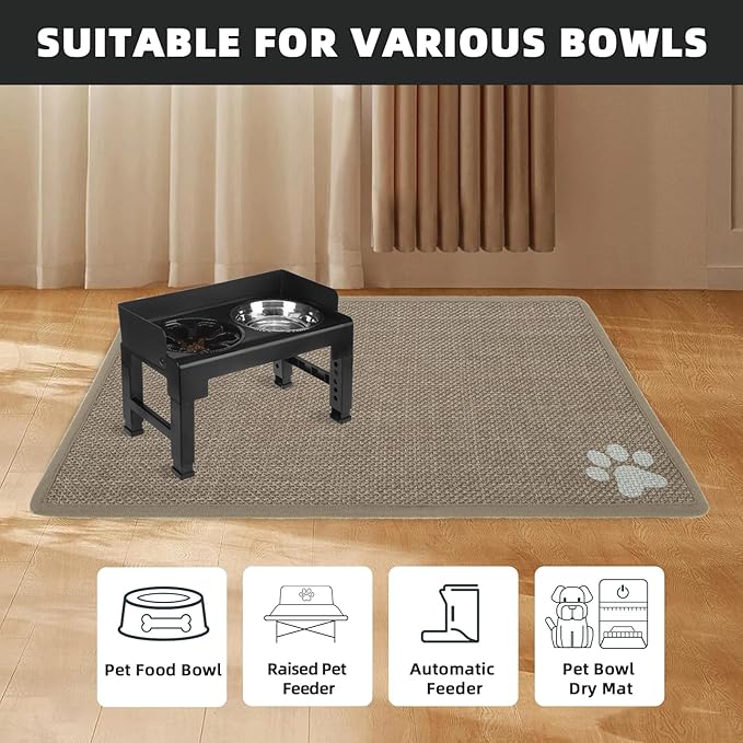 PUPTECK Dog Food Mat, Absorbent Pet Cat Feeding Mat for Food and Water Bowls, Anti-Slip Dog Placemat for Floors Waterproof, Pet Supplies Accessories, Khaki S