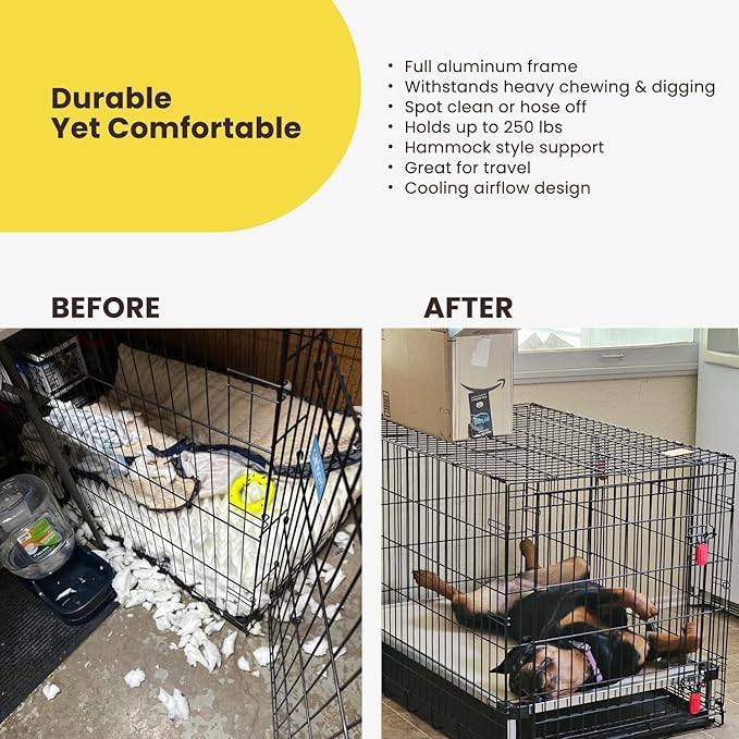 K9 Ballistics Chew Proof Elevated Cooling Dog Bed - Made for Aggressive Chewers, Virtually Indestructible, Ripstop Fabric with No Padding, Pre-Assembled - Small, Obsidian Black Ripstop