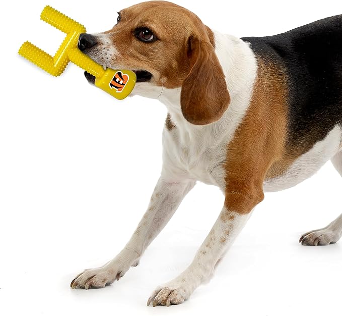 NFL Cincinnati Bengals Mega-Chew Hard Nylon Bacon-Flavored Dog Bone Football Goal Post Chew Toy. Interactive Tasty Fun Dog Chew Toy. Indestructible Strong & Durable Pet Chew Toy. Extra Tough Dog Toys