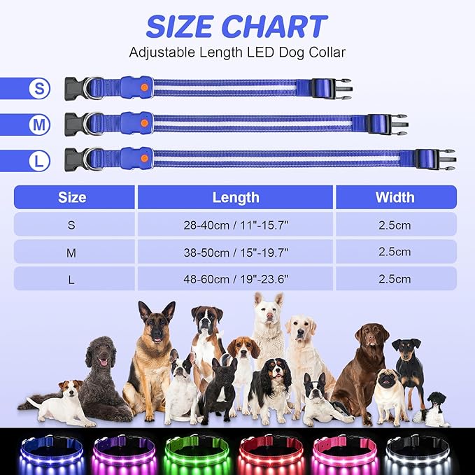 PcEoTllar Light Up Dog Collars, Led Dog Collar, Rechargeable, Night Walking, Waterproof, Glow in The Dark Dog Collars Light for Large Small Medium Dogs, Blue l