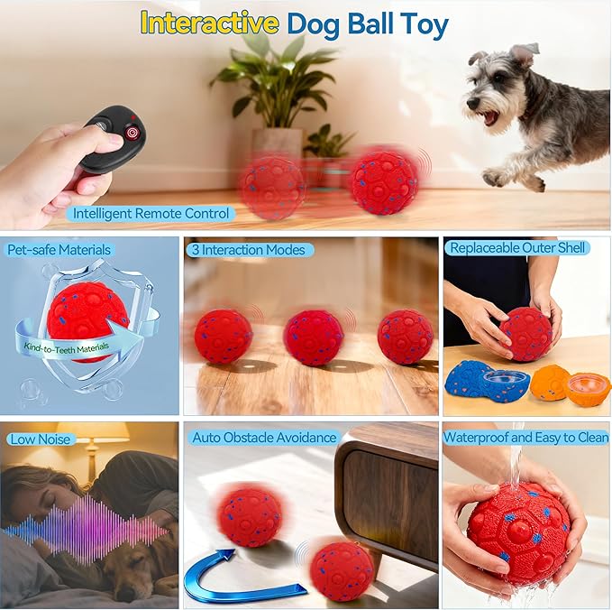 Newget Interactive Dog Toy Ball with Remote, 3 Modes Smart Moving Dog Balls with Touch Wake-Up, Automatic Bouncing/Rolling Chew-Resistant Ball for Medium & Large Dogs to Keep Busy, Indoor/Outdoor