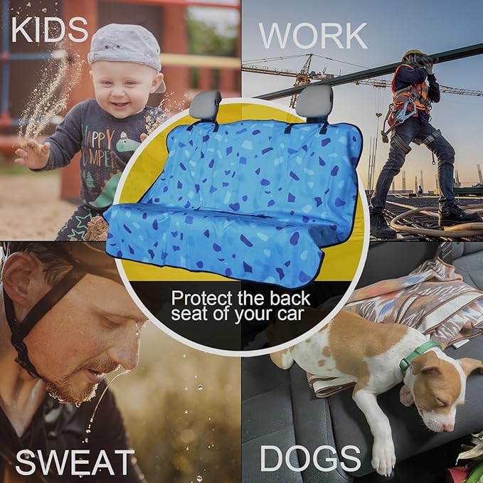 LoyaGour Back Seat Cover for Car Trucks Van SUV,Waterproof Rear Bench Towel Seat Covers for Dogs and Kids,Automotive Backseat Protector (Blue Marbling)