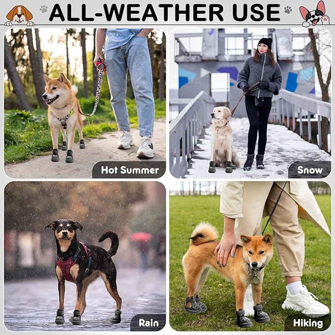 Dog Shoes for Hot Pavement,Non-Slip Waterproof Breathable Easy to Clean Put On and Take Off Dog Boots,Paw Protector for Hot Summer Roads Winter Snow (Black, Size 10:(2.95"x3.54")(L*W))