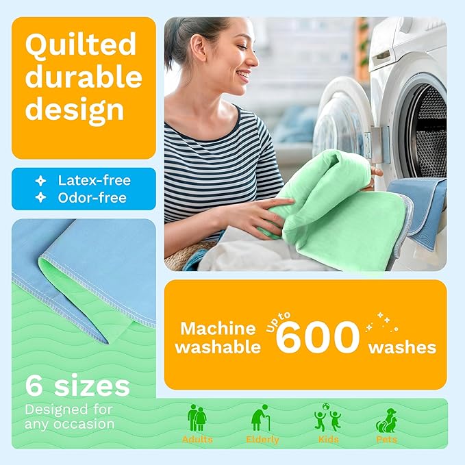 GREEN LIFESTYLE® Washable Underpads - Heavy Absorbency Reusable Bedwetting Incontinence Pads for Kids, Adults, Elderly, and Pets - Toddler Mattress Pads for Bed, Sofa, Couch, Floor (Pack of 4 - 30x34)