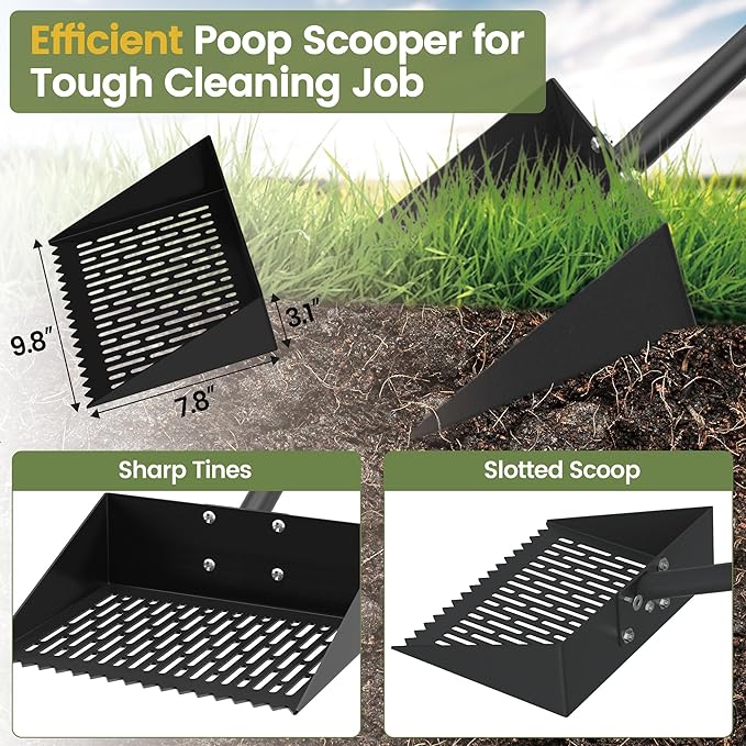 Alloy Steel Chicken Poop Scooper for Sand - 10” Large Chicken Coop Scoop - Simplified Cleaning 40-67” Poop Scoop with Adjustable Handle