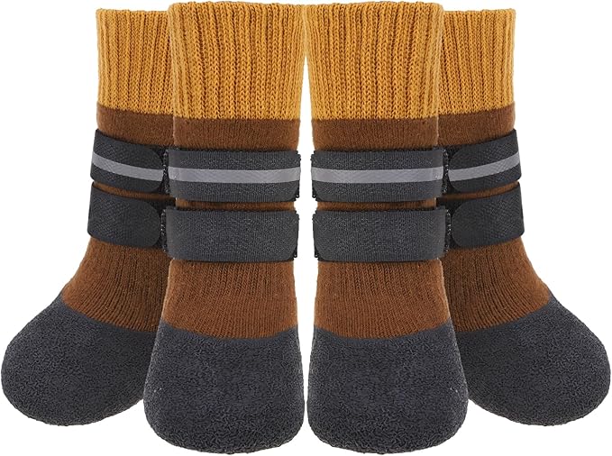 KOOLTAIL Anti Slip Winter Dog Socks to Prevent Licking Paws, Waterproof Snow Rain Long Dog Boots&Paw Protector, Warm Grippy Booties Reflective Double Straps for Hardwood Floor, Small Medium Large Dogs