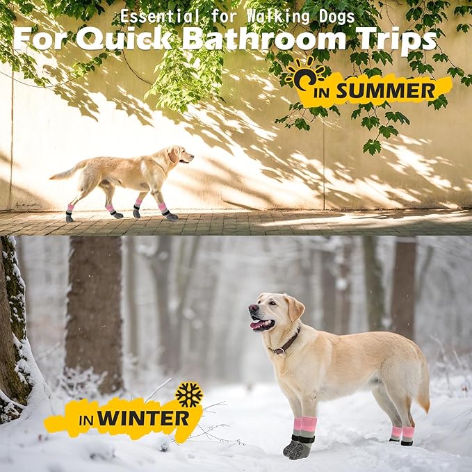 EXPAWLORER Anti Slip Dog Socks to Prevent Licking Paws, Dog Shoes for Cold Winter, Dog Booties for Hardwood Floors, Dog Boots & Paw Protectors with Grippers for Small Medium Large Senior Dogs Pink S
