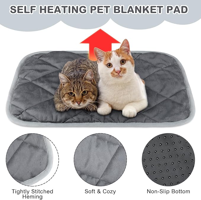 8 Pack Self Heating Cat Mat Self Warming Cat Bed Extra Warm Thermal Pet Bed Mat Reflects Body Heat Washable Dog Crate Pad for Indoor Outdoor Pets(Gray,18 x 24 Inch)