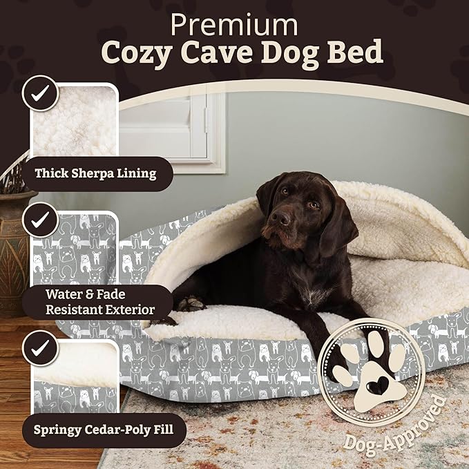 Snoozer Pet Products Luxury Rectangle Cozy Cave, Wag Collection, Medium, Pedigree Storm