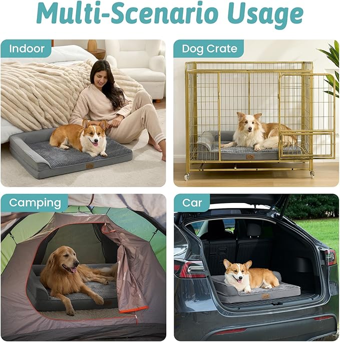Orthopedic Dog Bed for Medium Small Size Dog, Dogs Crate Bed, L Shaped Foam Anti-Slip Bottom Pet Cat Sofa with Washable Removable Cover, Suitable for Pet Up to 40 lbs, 30x20x7.5 inch, Grey