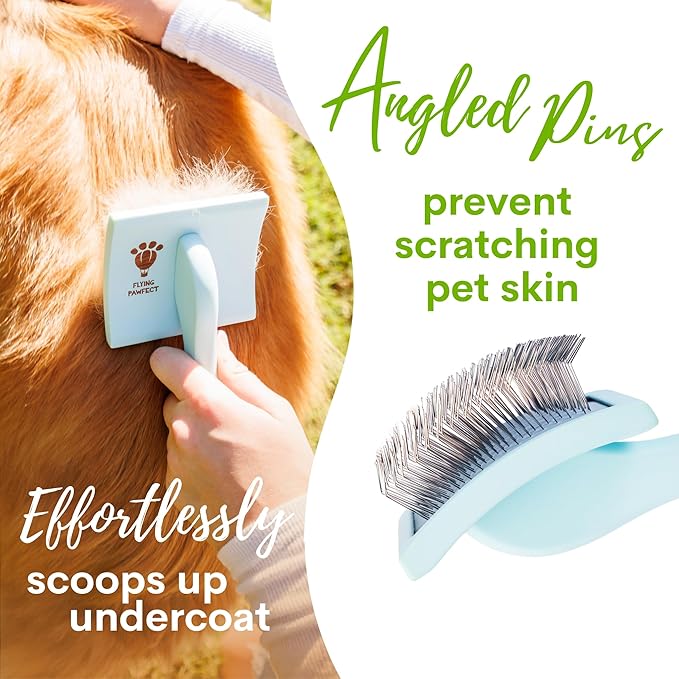 Pet Slicker Brush With Soft Massage Grooming Stainless Steel Pins - For Dematting, Shedding Fur, and Undercoat - Ideal Gift for Professional Pet Groomers - Long Slicker Brush (Coral, Flat Medium)
