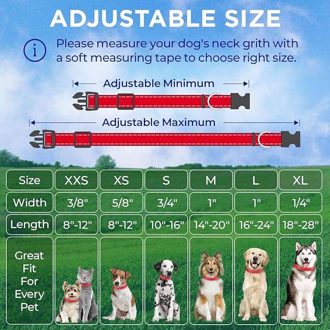 TECEUM Reflective Dog Collar – Red – XXS – Extra Soft Padding – Basic Nylon Pet Collar – Quick Release Buckle – Fits Small, Medium and Large Dogs, Puppies, Cats – ESA & Service Dog Options