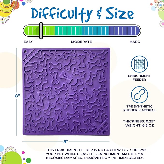 SodaPup Bones eMat – Durable Lick Mat Feeder Made in USA from Non-Toxic, Pet-Safe, Food Safe Rubber for Mental Stimulation, Avoiding Overfeeding, Fresh Breath, Digestive Health, Calming, & More