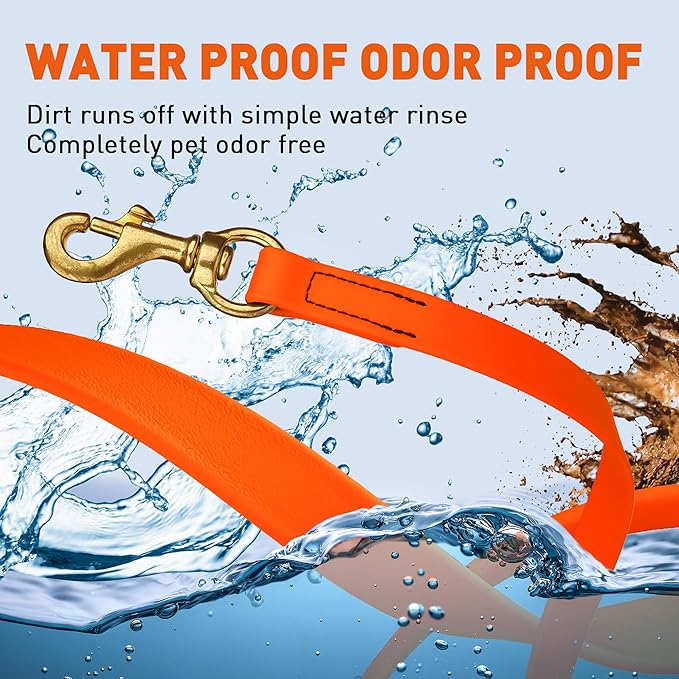 Viper Biothane K9 Working Dog Leash Waterproof Lead for Tracking Training Schutzhund Odor-Proof Long Line with Solid Brass Snap for Puppy Medium and Large Dogs, 10ft Hunter Orange