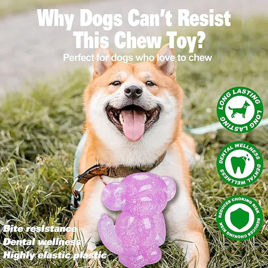 Allcoke Monkey Dog Chew Toy, Indestructible Dog Rubber Toy for Medium & Large Dogs, Tough No Stuffing Puzzle Toy, Anxiety Relief & Dental Care, Interactive Cognitive Toy, 4.92inch (Pink)