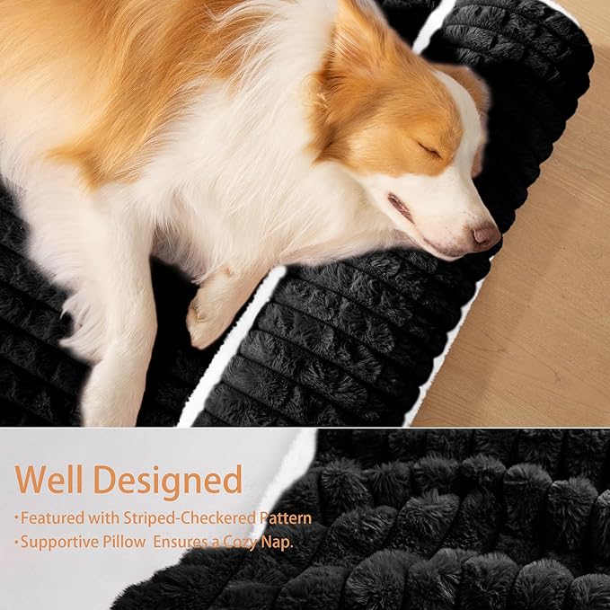 Orthopedic Dog Bed Large Sized Dog with Pillow 36''X24'', Waterproof Soft Comfortable Egg Crate Foam Pet Crate Beds Mat with Removable Washable Cover and Non-Slip Bottom, Black