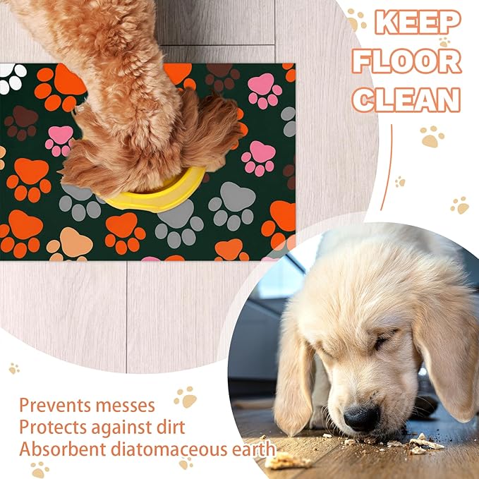 Earthy Pet Feeding Mat - Waterproof Absorbent Dog Cat Mat for Food and Water Bowls, Quick Dry No Stains with Non-Slip Rubber Backing (Forest Green, 12x20 Inch)