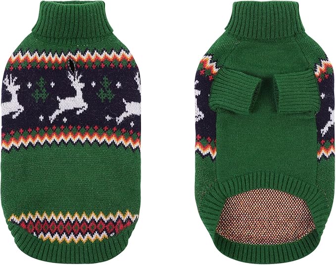 Queenmore Dog Christmas Sweater,Turtleneck Knitted Pullover Xmas Pet Clothes Sweatshirt,Christmas Outfit, Warm Dog Sweaters for Small Dogs Boy Girl,XmasDeer,S