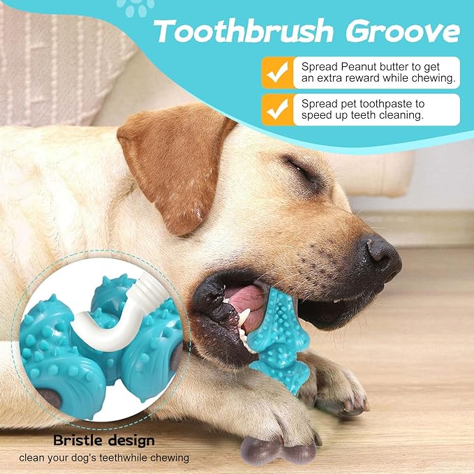 Durable Dog Chew Toys for Large Dogs - Tough Bone-Shaped Dental Chew with TPR Rubber & Wood Fiber, Teething & Aggressive Chewer Toys for Medium/Large Breed, Long-Lasting Teeth Cleaning & Stimulation