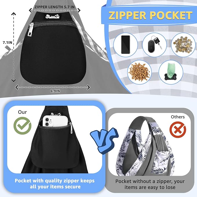 SlowTon Dog Carrier Sling - Thick Padded Shoulder Strap Adjustable Dog Carriers for Small Dogs, Puppy Carrier Purse for Pet Cat with Front Zipper Pocket Safety Belt Machine Washable (Dark Black, M)