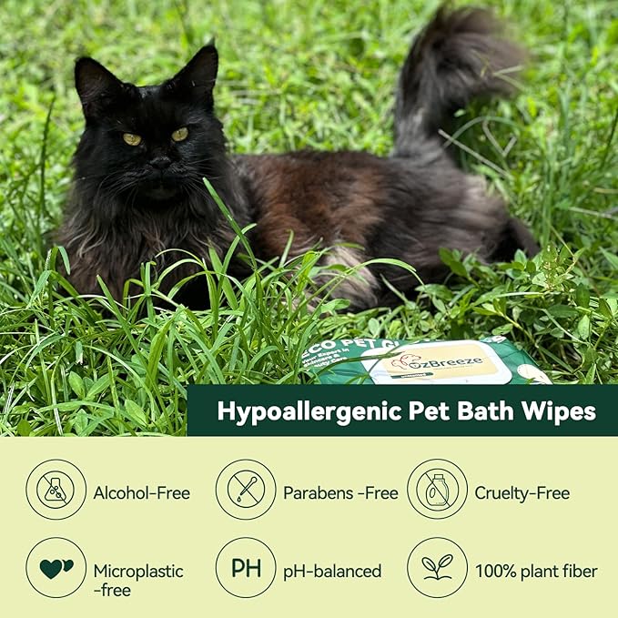 ECO PET Glove Wipes, PET Cleaning & Deodorizing Bath Wipes for Dogs and Cats, Hypoallergenic Nourish Fur Coconut Oil Dog Grooming Wipes, Puppy Bathing Gloves Wipes (Unscented)