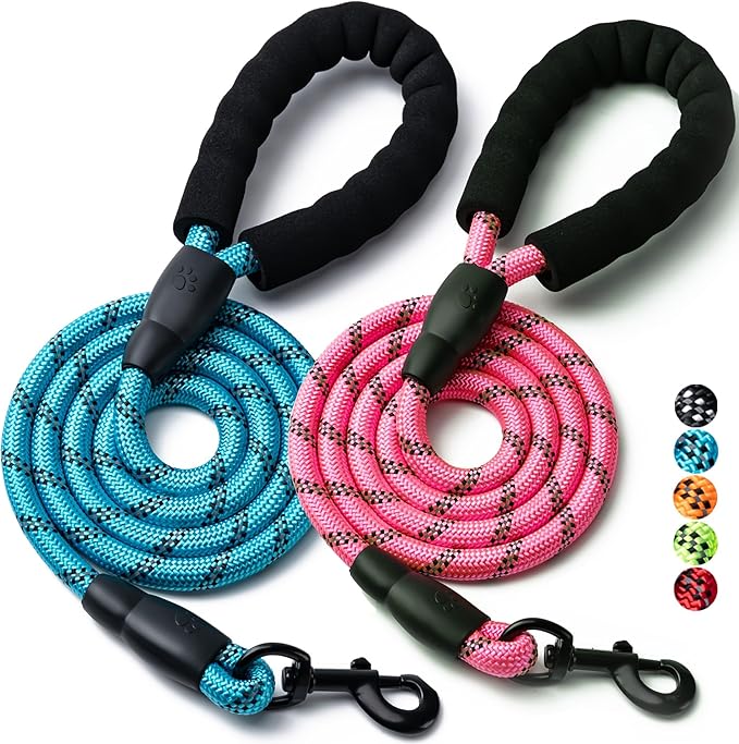 2 Pack Dog Leash, 4/5//6 FT Heavy Duty Nylon Rope Pet Leashes with Comfortable Padded Handle, Reflective Dog Leashes for Small Medium and Large Dogs (4FT-1/2,Blue/Pink)