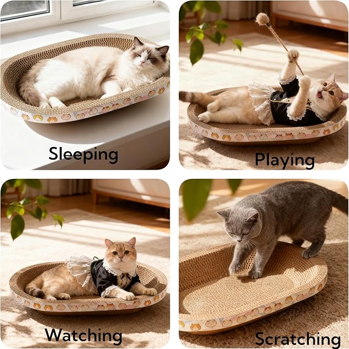5 Pack Large Cat Scratcher Cardboard, Oval Cat Scratcher Bed Cat Scratch Pad Board Lounge Couch for Indoor Cats Bowl Shaped Cat Scratching Post Nest for Cats Grinding Claw Furniture Protector