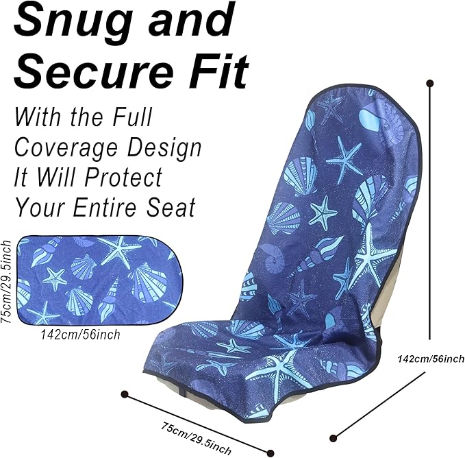 LoyaGour Car Seat Cover Protector Front Seats,for Gym Workout,Running,Swimming,Beach and Hiking,Waterproof Sweat Towel Bucket Seat Covers for Cars SUV Trucks (Conch Shells Starfish, 1Pcs)