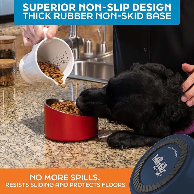 Master Pet Supply Stainless Steel Slanted Dog Cat Food Bowl - 16 oz Heavy Duty - Navy Blue, Double Wall Insulated, Non-Slip Elevated Bowl for French Bulldogs Pugs Cats, Anti Rust Dishwasher Safe