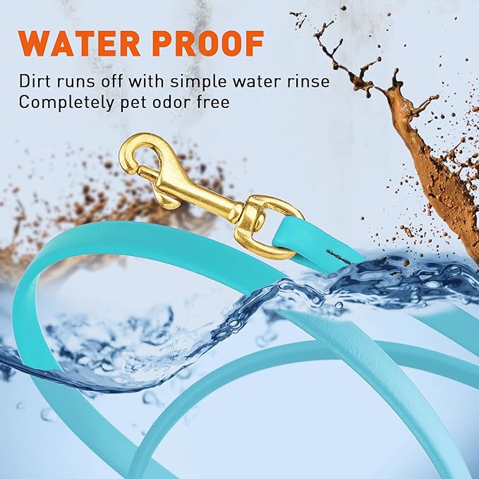 Viper Biothane K9 Working Dog Leash Waterproof Lead for Tracking Training Schutzhund Odor-Proof Long Line with Solid Brass Snap for Puppy Medium and Large Dogs, 10ft Sky Blue