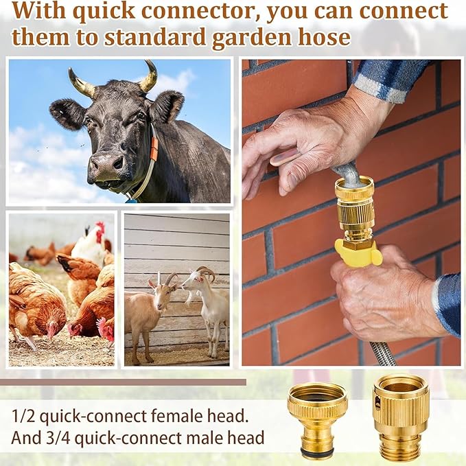 2 Set 1gal/4l Automatic Water Dispenser for Dogs Animal Drinking Bowl with Float Valve Stainless Steel Auto Waterer Outdoor Livestock Water Trough with Pipe Bolt for Horse Goat Chicken