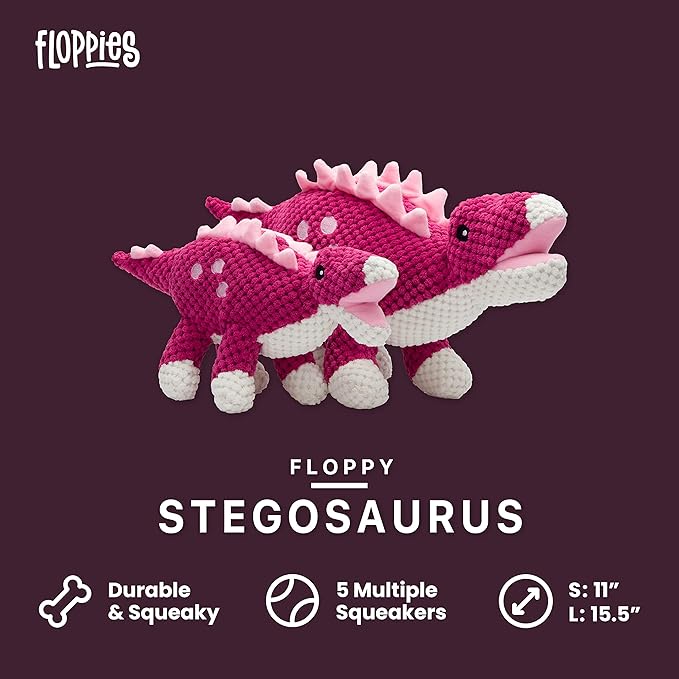fabdog Floppies Plush Dog Toy - Cute & Durable Squeaky Dog Toys - Best Squeak Toy for Puppies and All Breeds | Ideal Pet Gift| Large Stegosaurus