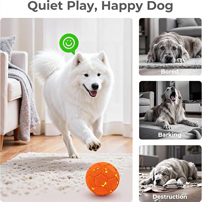 Patzoober Smart Interactive Dog Ball, Dog Soccer Ball, Auto-Rolling, Bouncing and Rotating with Chew-Resistant E-TPU Material, IP54 Waterproof for Medium and Large Dogs (Orange)