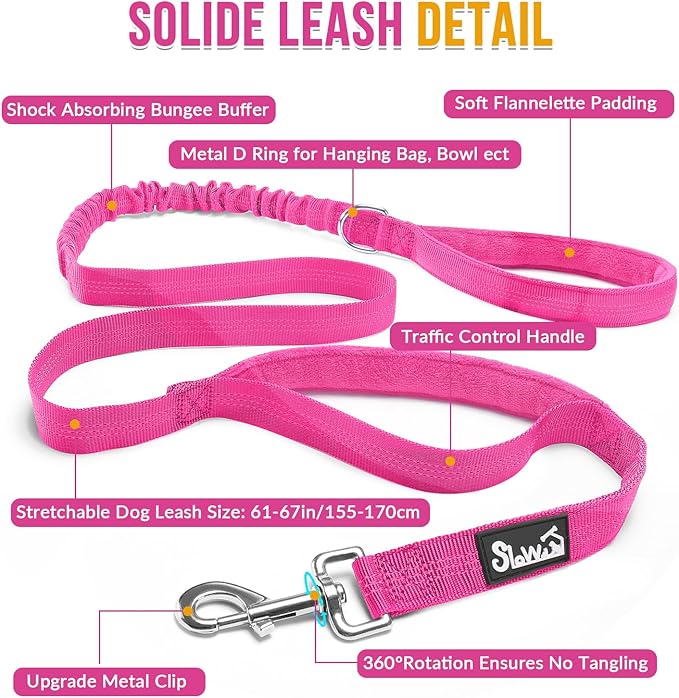 SlowTon No Pull Dog Harness - Heavy Duty Dog Harness and Leash Set for Medium Large Dogs, Reflective Tactical Harness with Soft Padded and Front Clip for Easy Walk and Training (Fuchsia M)