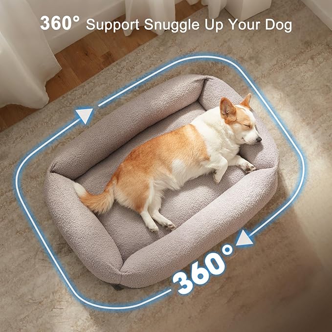 FURTIME Washable Dog Bed Extra Large Sized Dogs, Washable Comfy Fluffy XL Dog Bed, Removable Zipper Cover Machine Wash, Soft Sleeping Bed Durable Pet Cuddler with Anti-Slip Bottom, 42"x30"x8", Grey