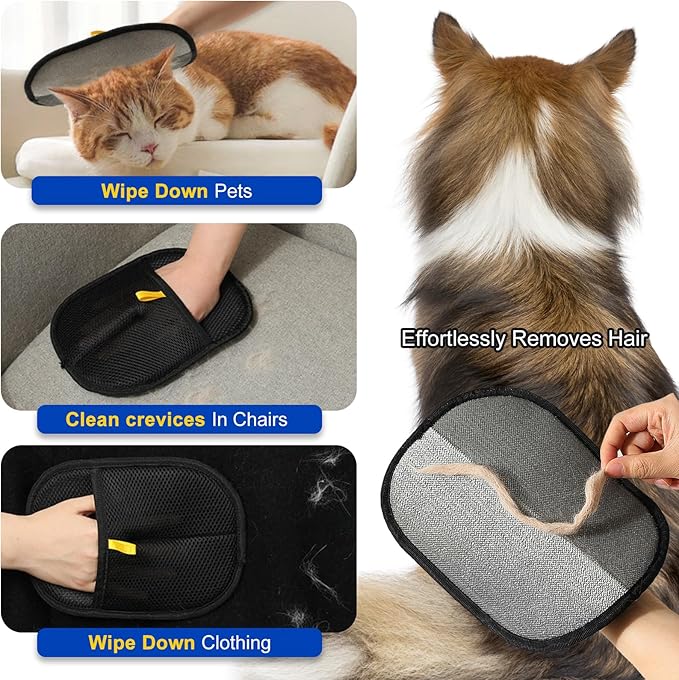 3-Pack Electrostatic Pet Hair Removal Gloves ,Magic Brush for Cats & Dogs,Dog Cat Hair Remover Gloves for Couch, Furniture, Carpet, Car Seat, Laundry - Reusable & Washable(2-Pack Gloves + 1 Brush)