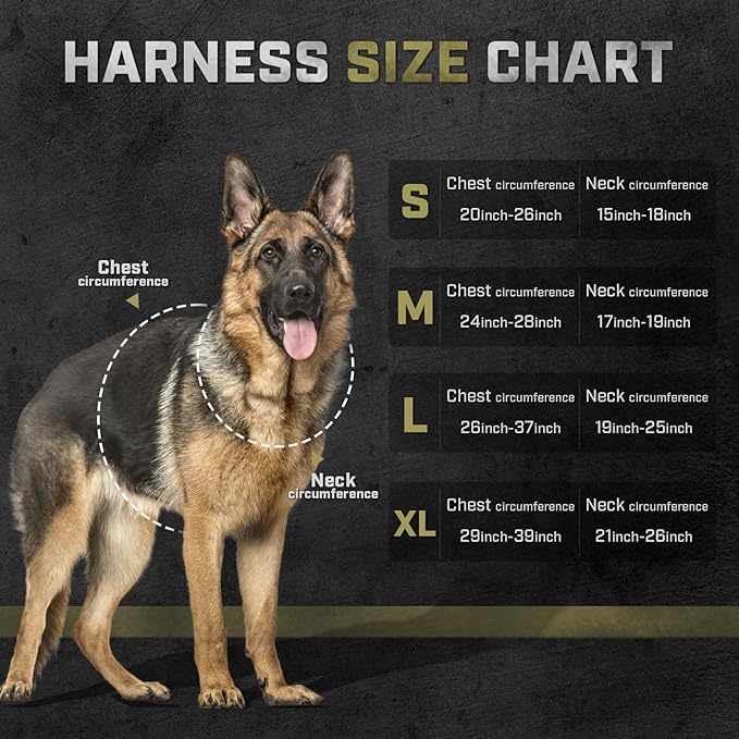 Tactical Dog Harness for Large Dogs, Adjustable No Pull Service Dog Vest Suitable for Training, Walking and Traveling, Easy Control Pet Harness, Army Green, L