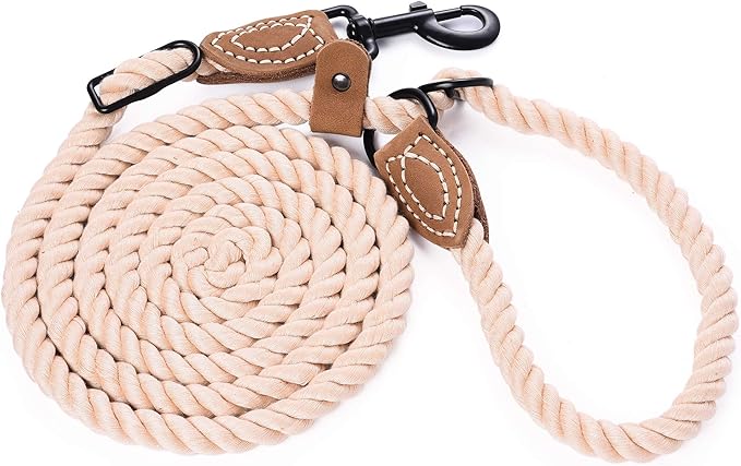 Mile High Life Hands Free Dog Leash, Crossbody Waist Leash with Genuine Leather Connection, Multifunctional Adjustable Slip Lead for Dog Walking Running (Light Brown, 7FT)