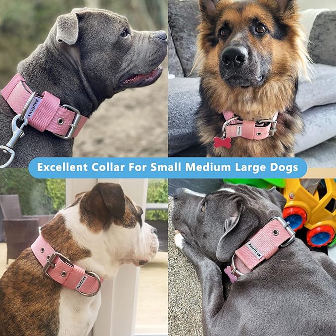 Heavy Duty Tactical Dog Collar - 1.5" Width Military Durable Thick Nylon with Adjustable Metal D Ring & Buckle Working Training K9 Collar for Medium Large Dogs (S(14"-17"), Pink)