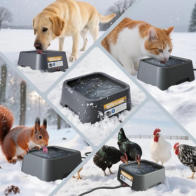 Heated Water Bowl for Dogs & Cats, 3.5L/120oz Large Heated Dog Bowl for Pets & Poultry, Safe Anti-Tip Heated Pet Bowl for Indoor/Outdoor, Melts Ice, Wide Mouth, 25W, 5ft Anti-chew Cord, Gray