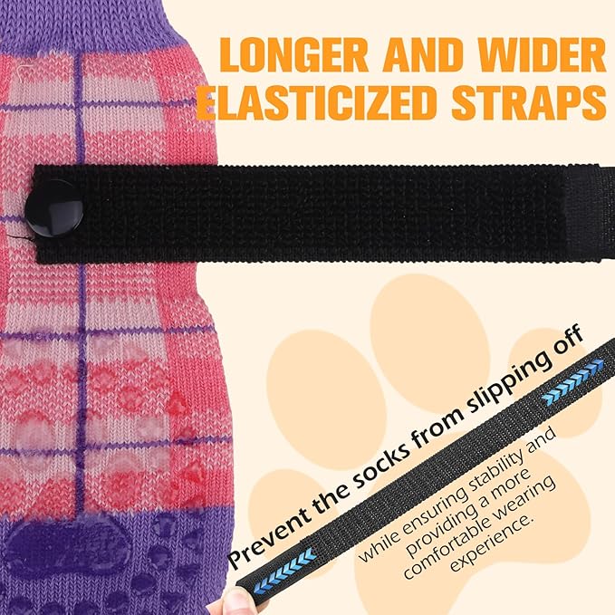 EXPAWLORER Dog Socks for Hardwood Floors, Dog Shoes for Winter, Dog Booties for Cold Pavement to Prevent Licking, Paw Protectors Strong Traction Control for Small Medium Large Dogs,Pink Purple XS