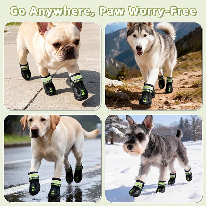 BECROWM Dog Shoes&Dog Boots for Small,Medium,Large Dogs,Waterproof Non-Slip Shoes for Winter&Hiking,Adjustable Paw Protection, for Dogs(#3(width2.17inch) for 28-33 lbs)