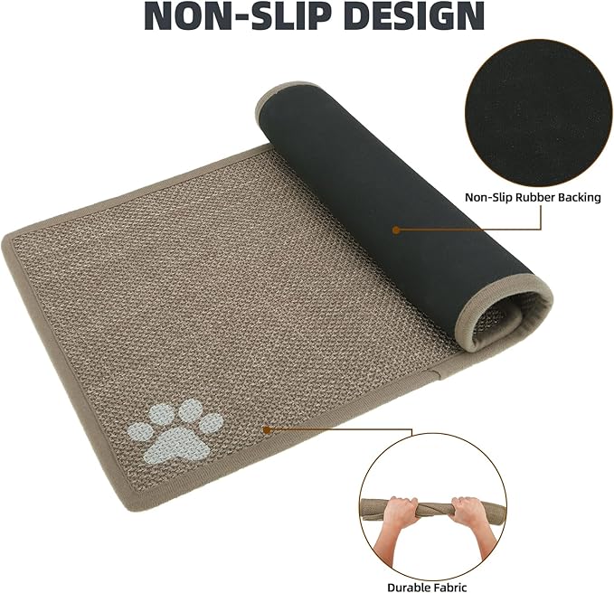 PUPTECK Dog Food Mat, Absorbent Pet Cat Feeding Mat for Food and Water Bowls, Anti-Slip Dog Placemat for Floors Waterproof, Pet Supplies Accessories, Khaki S