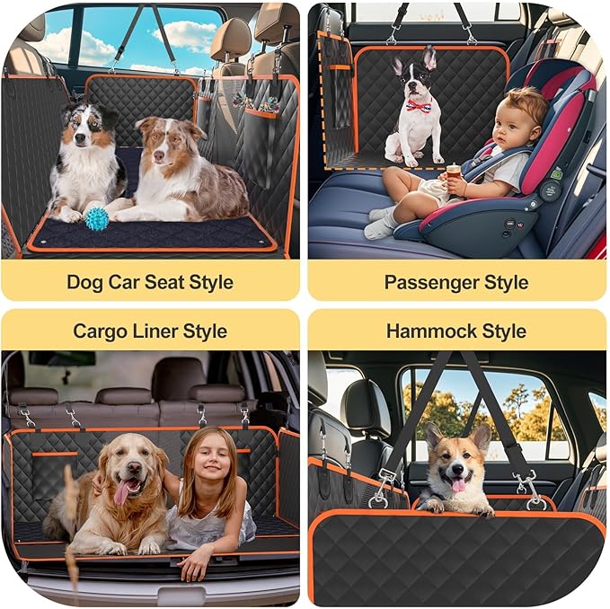 SIVEIS Dog Car Seat Cover, Car Back Seat Extender 45% for Dogs, 600D Double- Side Waterproof Anti-Scratch Hard Bottom Hammock Holds Up 500lbs,Safety Rest Space for Travel,Outdoors