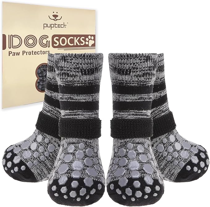 PUPTECK Non Slip Dog Socks to Prevent Licking for Hardwood Floors, Shoes for Hot Pavement Summer Small Medium Large Size Dogs Traction Control Booties Paw Protectors Boots Cold Winter