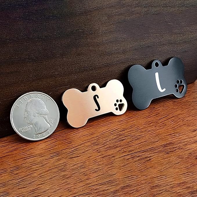 Ultra Joys Dog Tags Personalized for Pets - Hollow Paw Custom Pet ID Tag - Engraved Dog Tag for Small, Large Dogs - Small Bone in Black
