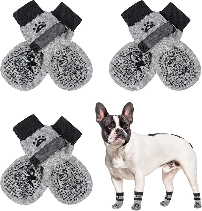 SCENEREAL 6Pcs Anti Slip Dog Socks to Prevent Licking Paws for Hot/Cold Pavement, Dog Grippy Socks for Hardwood Floors, Dog Shoes for Boots & Paw Protectors for Puppy Small Medium Large Senior Dogs