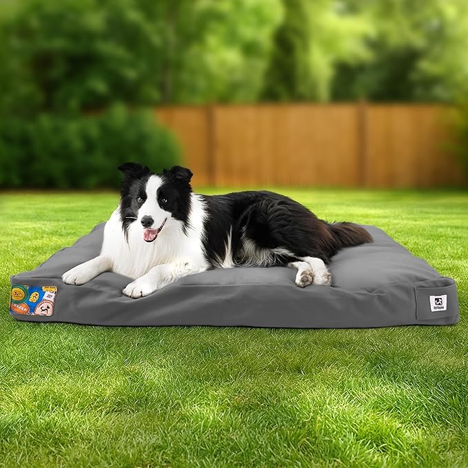 Sytopia 36'' Canvas Outdoor Dog Bed with Waterproof Washable Removable Cover for Large and Medium Dogs, Indoor and Patio Pet Pad, Dark Grey